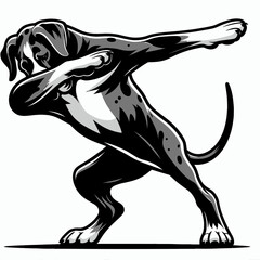 Fototapete - Great Dane Dog dabbing. Retro Cartoon Clipart Silhouette Stock Vector Line Art Illustration. Big canine doing a pose large breed pet displaying hip hop motion.