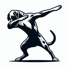 Fototapete - Great Dane Dog dabbing. Retro Cartoon Clipart Silhouette Stock Vector Line Art Illustration. Huge hound performing cool hip-hop dance move comical canine pose.