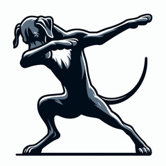 Fototapete - Great Dane Dog dabbing. Retro Cartoon Clipart Silhouette Stock Vector Line Art Illustration. Huge danish canine does popular dance move fun cool pet picture.