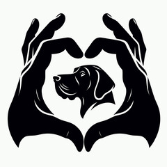 Fototapete - Great Dane Dog Curve hands inward to make a heart gesture. Retro Cartoon Clipart Silhouette Stock Vector Line Art Illustration. Large canine shape with curved arms. love symbol using paw.