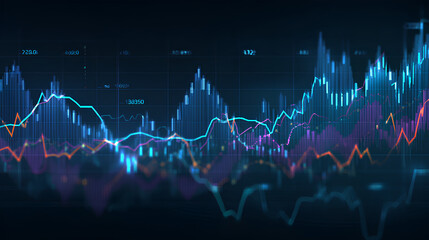 Poster - Trade business analytics graph and financial chart.Price graph and indicator diagrams. 