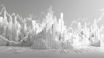 Poster - White Digital 3D Stock Market Analysis in with Growth Charts and Financial Investment Data. Stock Illustration