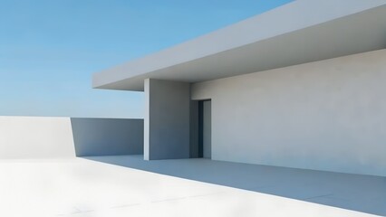 Poster - 3d render of Home Structure – modern architecture with empty cement floor, Abstract, Conceptual, Clean Lines, Modern Entrance