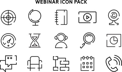 Fototapete - Webinar Outline Icon Pack Featuring Minimal Outline Style Icons for Online Meetings