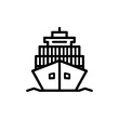 © naufal - Front view of a container ship icon in outline style, concept for global logistics, cargo transport, and shipping company identity.