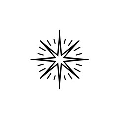 Poster - Geometric eight-pointed starburst icon isolated on white background. Concept for navigational symbol, guidance system and celebratory decoration.