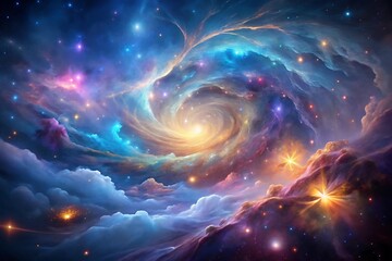 Wall Mural - Vibrant swirling nebula with glowing stars in deep space cosmic phenomenon