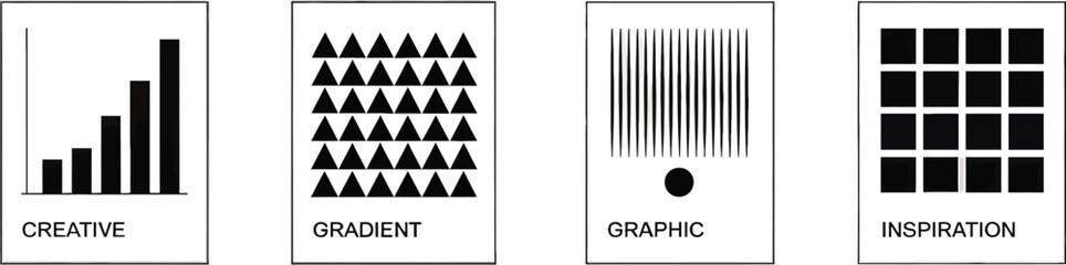 Poster - Abstract Geometric Design and Graphics: Featuring a collection of black and white graphical and geometric designs with the word creative, gradient, graphic, and inspiration beneath.