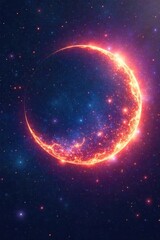 Wall Mural - A celestial scene depicting a swirling nebula shaped like a crescent moon, cosmic dust motes, and distant galaxies, representing the concept of a month in the vast universe , space, universe, heavens