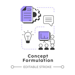 Poster - Concept formulation modern linear concept icon. Potential application. Technology readiness level. Research stage. Flat outline elements connected with dotted lines. Creative visual. Easy to edit