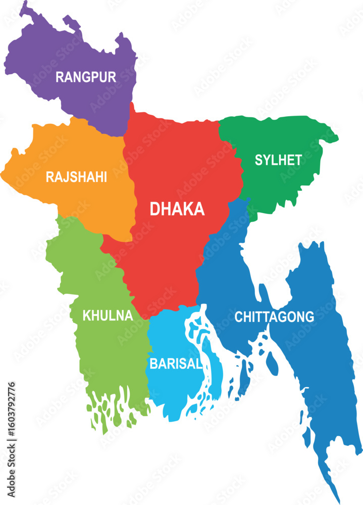Colorful Vector Map of Bangladesh with Labeled Divisions. Editable ...