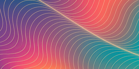 Poster - Abstract Wavy Lines: A vibrant display of abstract wavy lines gracefully traverse a colorful gradient background, creating a visual harmony