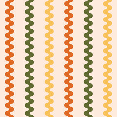 Aufkleber - Seamless pattern with colorful vertical wavy lines on a beige background.  Modern contemporary geometric texture. Retro concept design for cloth, print, textile. wallpaper.  Vector illustration