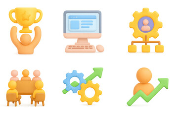 Poster - Business success icons: trophy, teamwork, growth, organization