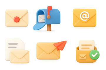 Poster - Colorful 3d icons of mail and communication tools