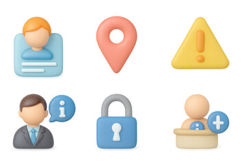 Poster - Colorful 3d user interface icons with people, location, and security symbols