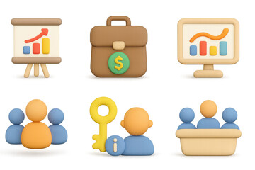 Aufkleber - 3d business and teamwork icons with graphs and people