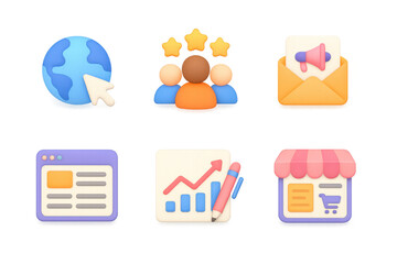 Poster - Colorful 3d icons for digital marketing and online engagement
