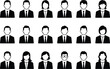 © kalu - Fifteen black and white business people icons in a three by five grid