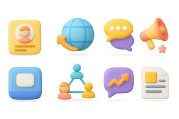 Poster - Colorful 3d communication icons set: networking and digital interaction elements