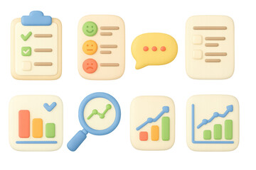 Poster - 3d colorful business icons set featuring charts and graphs for analytics and communication