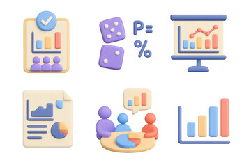 Poster - 3d business analytics icons with charts and team meeting elements