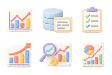 Poster - 3d business icons with charts and analytics elements for data visualization