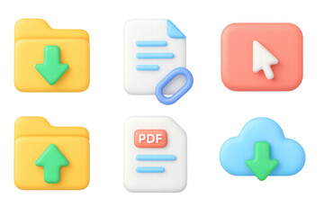 Fototapete - 3d file and cloud icons with folder, document, and cursor elements for digital applications