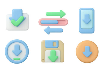 Poster - Colorful 3d download and upload icons with arrow and checkmark elements