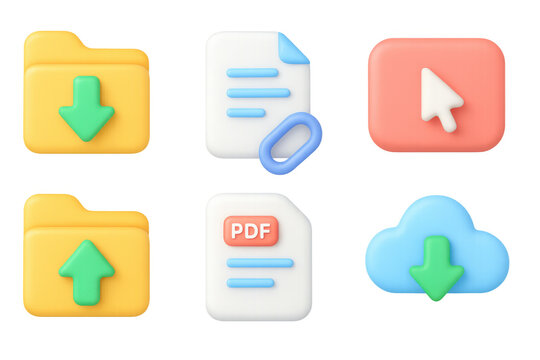 3d file and cloud icons with folder, document, and cursor elements for digital applications