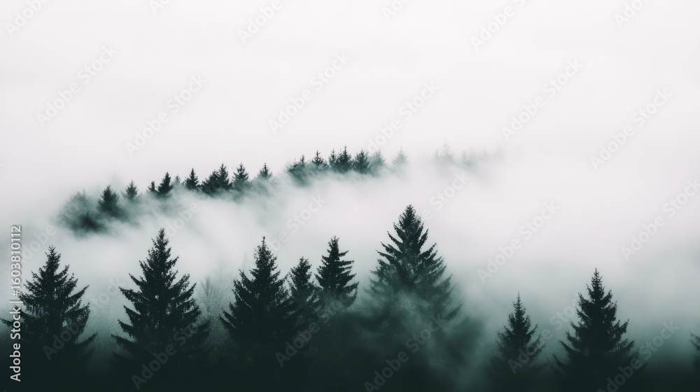Mystic Forest in Mist: An ethereal view captures a serene forest ...