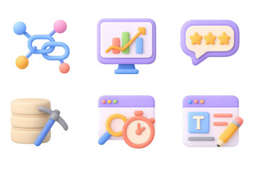 Fototapete - Colorful 3d icons for digital analytics and web design tools