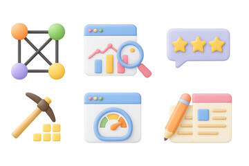 Poster - 3d business and technology icons set for data analysis and digital marketing