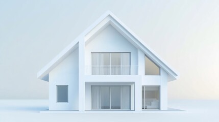 Poster - Minimalist Architectural Rendering of a Two-Story House with a Gabled Roof and Large Windows