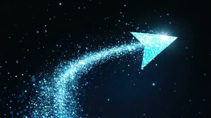 Poster - Sparkling Arrow Design with Blue Glitter Effect on Dark Background for Dynamic Visual Concepts and Graphics 4k video footage