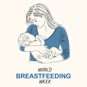 Long haired mom and baby in outlines for world breastfeeding week. World breastfeeding week vector illustration