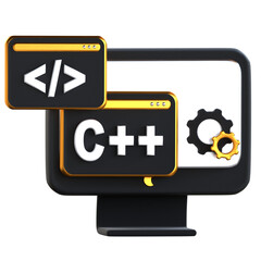 Scripting and Configuration Interface 3D Icon Black and Gold Style