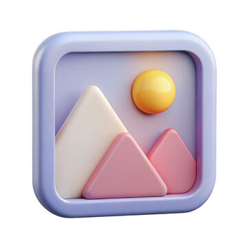 3d rendered icon of a landscape with mountains and sun isolated on transparent background