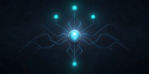 Fototapete - Stylized digital representation of a neural network or artificial intelligence with a central glowing orb.