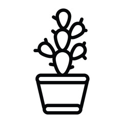 Poster - Potted cactus icon simplistic black outline on white