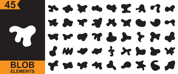 Poster - Set of  organic irregular shapes. Creative liquid blob elements, various cartoon organic shapes.  Hand drawn vector elements. Vector illustration . Isolated on white background. EPS 10