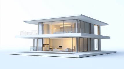 Aufkleber - Modern two-story house with glass walls and balcony, architectural design concept