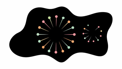 Poster - Abstract black blob containing two bursts of lines with colorful dots on the ends radiating outward
