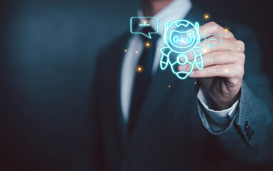 Fototapete -  Using AI chat in search and giving to help in business has technology, to create computer concepts with robots as new digital software	
