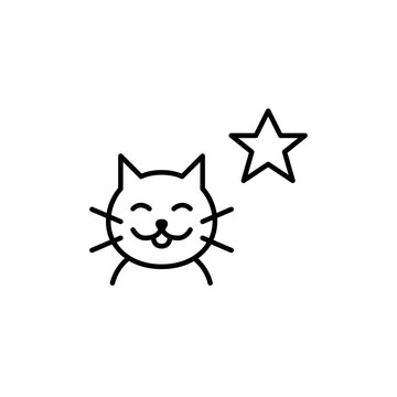 Cat and star. Pet adoption, veterinary services, premium care. Pixel perfect, editable stroke vector icon