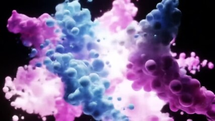 Poster - Abstract image of colorful plumes of pink, purple, and blue ink swirling and mixing together against a black background, creating a dynamic and fluid effect.