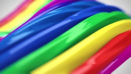 Poster - Abstract close-up of glossy, curved stripes in a vibrant rainbow spectrum of colors, creating a flowing, textured pattern.