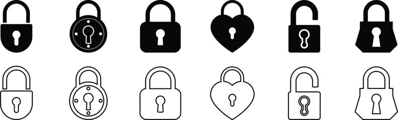 Locks icons set. Locked and unlocked vector icon collection. Lock symbol vector stock illustration.