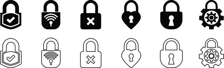 Lock icon Set. Lock Open and Lock Closed Icons. Lock Icons and Symbols Collection.