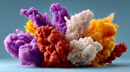 Poster - Colorful cloud of smoke with a blue background. The smoke is made up of different colors, including purple, orange, and yellow. Concept of chaos and confusion, as the smoke seems to be swirling